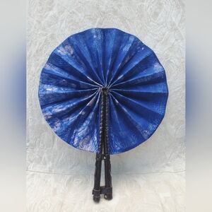 Vibrant Blue Handmade Batik Fan.